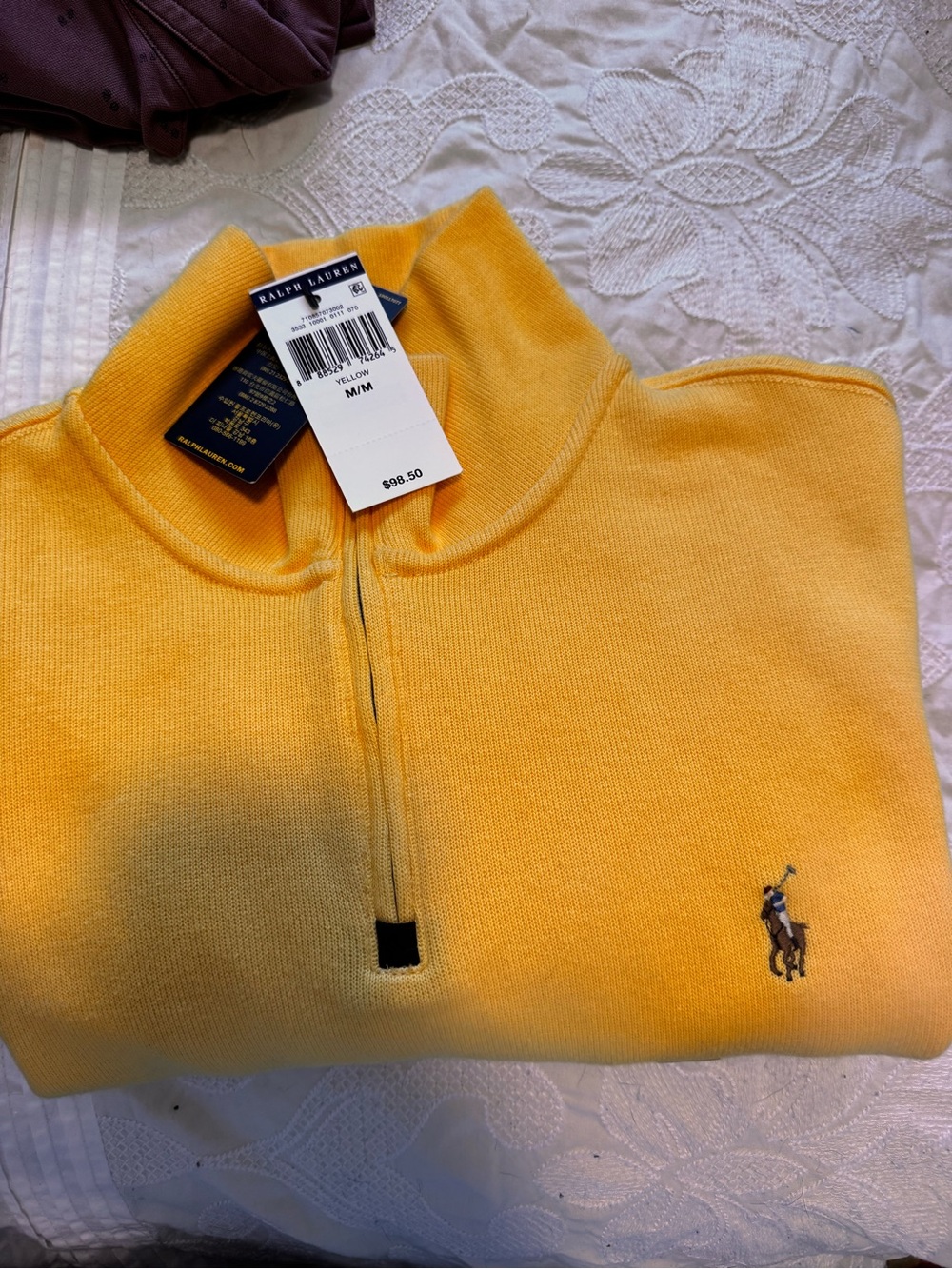 Ralph Lauren Men’s Yellow Quarter-Zip Sweater with Polo Logo